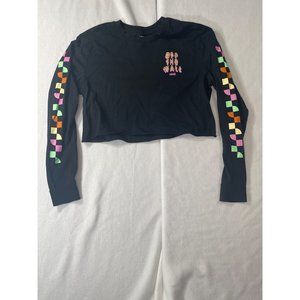 Vans Women's Black Long Sleeve T-shirt Cropped checker size Small pre-owned